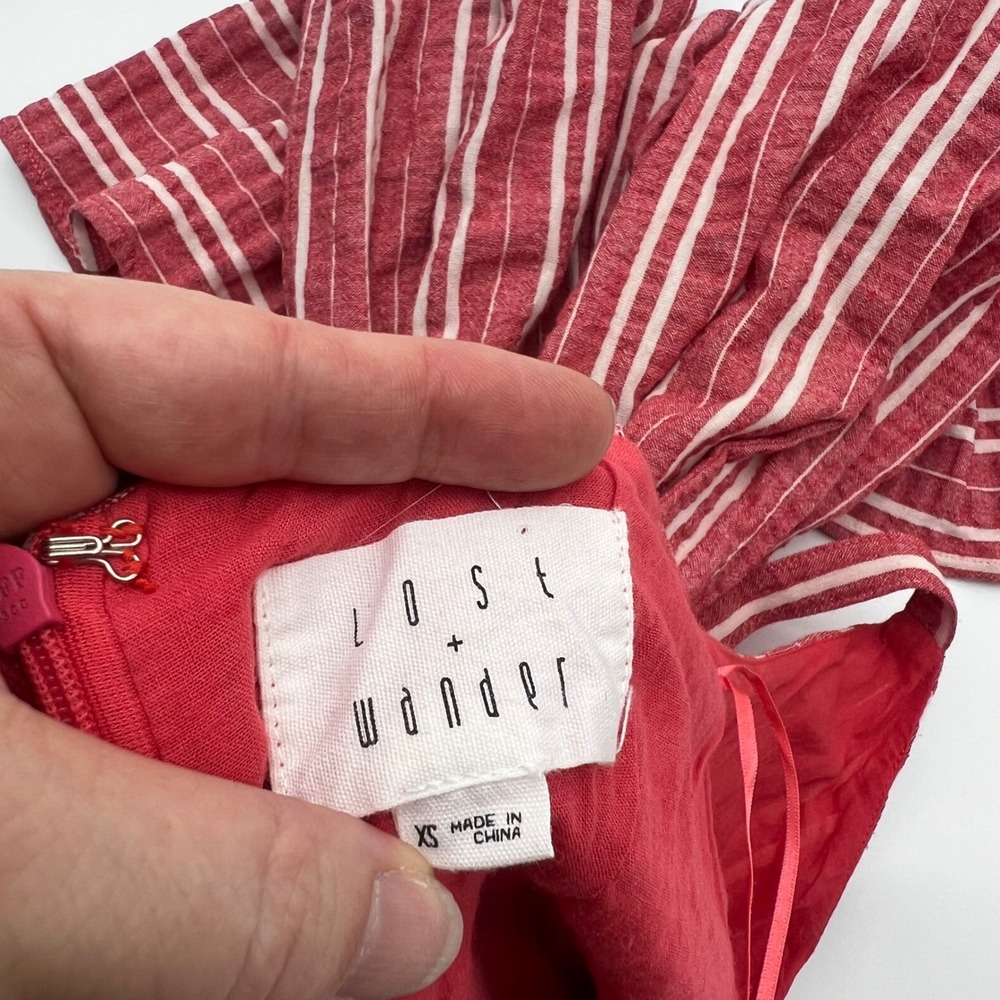 Lost + Wander Red White Striped Cotton Linen Wide Leg‎ Jumpsuit XS LRB70347 - Picture 4 of 11